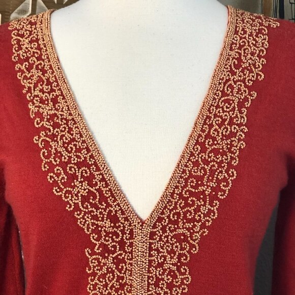 Hand Made in Nepal Cashmere & Silk Sweater - Heavily Beaded - Picture 6 of 10